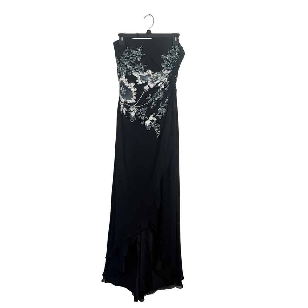 Vintage Y2K Cache Dress Strapless Beaded Black Silk Prom Dress Size 4